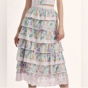 LoveShackFancy Pastel Floral Tiered Skirt